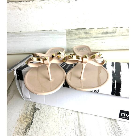 Dolce Vita Womens 8 Sunkissed Blush Jelly Slip-On Sandals Gold Studded Bow NEW - Picture 4 of 7